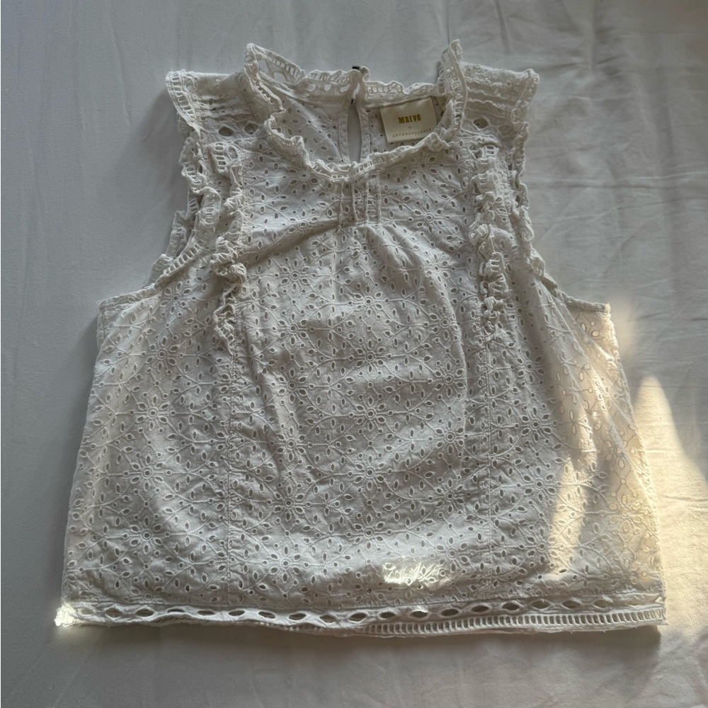 White Anthropologie Eyelet Ruffle Blouse